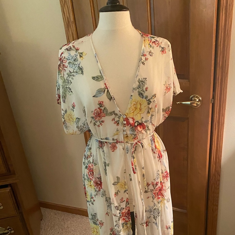 Sheer floral duster/long summer cardigan overlay